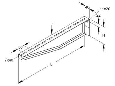 Dimensional drawing 2 Niedax KTAM 600 Bracket for cable support system 610mm