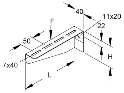 Dimensional drawing Niedax KTAL 150 Bracket for cable support system 150mm