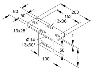 Dimensional drawing Niedax KUGV 50 Head plate for profile rail