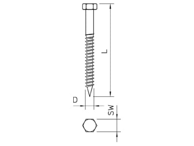 Mazeichnung 1 OBO HHWS 12x80 G Sechskantholzschraube 12400 12x80 G