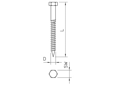 Mazeichnung 2 OBO HHWS 12x80 G Sechskantholzschraube 12400 12x80 G