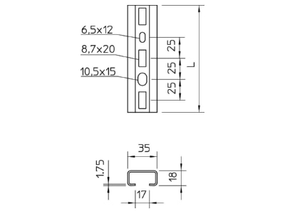 Dimensional drawing 2 OBO CMS3518P0150FS C profile 150x35x18mm