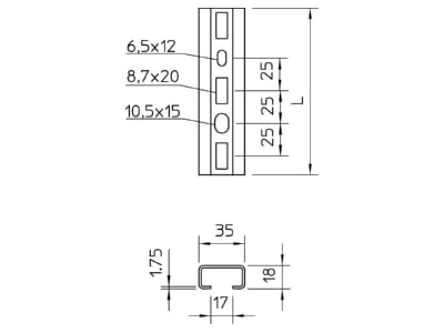 Mazeichnung 2 OBO CMS3518P0150FS Profilschiene gelocht