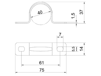 Mazeichnung 2 OBO 605 40 G Befestigungsschelle galv vz