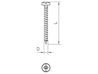 Mazeichnung 1 OBO 4758 4 0X25 Golden Sprintschraube     Panhead 4x25mm