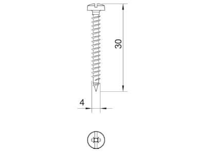 Mazeichnung 3 OBO 4758 4 0X30 Golden Sprintschraube     Panhead 4x30mm