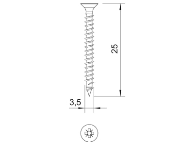 Dimensional drawing 3 OBO 4759 3 5x25 Chipboard screw 3 5x25mm