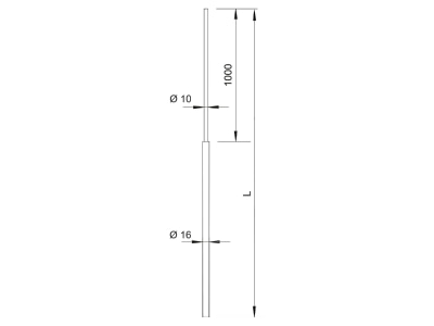 Dimensional drawing 1 OBO 101 VL1500 Interception rod tapered
