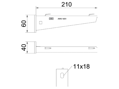 Mazeichnung 2 OBO AW G 15 21 FT Wand Stielausleger 210mm