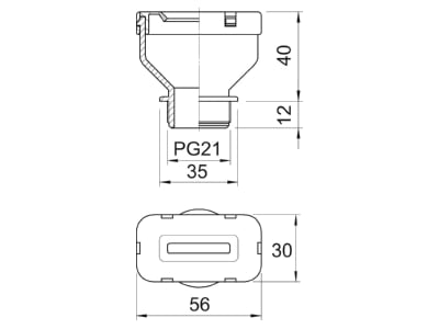 Mazeichnung 3 OBO 106 FL 21 10 31 Flachkabelverschraubung lgr