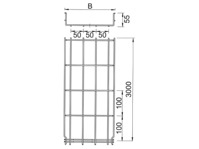 Mazeichnung 1 OBO GRM 55 100 G Gitterkabelrinne 55x100x3000mm