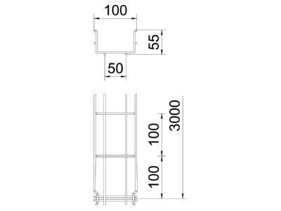 Mazeichnung 2 OBO GRM 55 100 G Gitterkabelrinne 55x100x3000mm