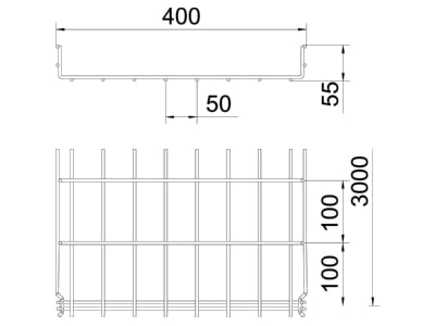 Mazeichnung 2 OBO GRM 55 400 G Gitterkabelrinne 55x400x3000mm