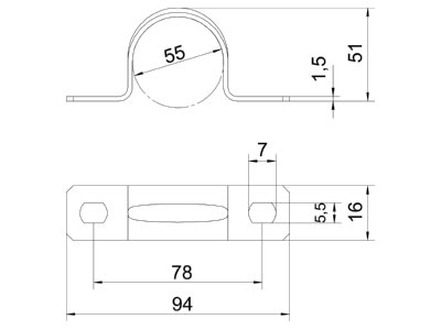 Dimensional drawing 3 OBO 605 55 G Mounting strap