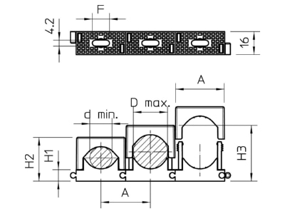 Mazeichnung 1 OBO 2037 18 30 LGR Reihen Druckschelle Iso gr