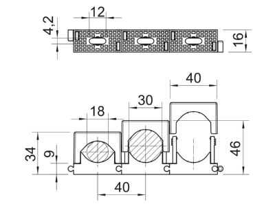 Mazeichnung 3 OBO 2037 18 30 LGR Reihen Druckschelle Iso gr