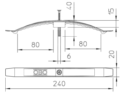 Mazeichnung 1 OBO 2033 SP Kabelklammer 220mm  lichtgrau