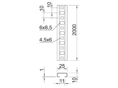 Mazeichnung 3 OBO CL2510P2000FS Profilschiene band vz