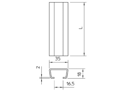 Mazeichnung 1 OBO AMS3518UP2000BK Profilschiene blank