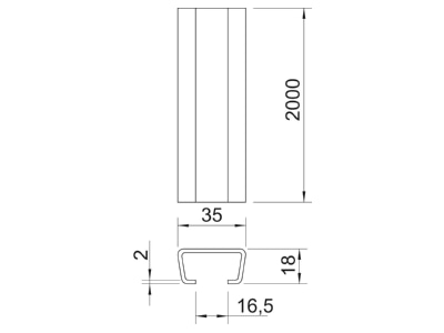 Mazeichnung 2 OBO AMS3518UP2000BK Profilschiene blank