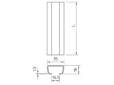 Dimensional drawing 1 OBO AML3518UP2000BK C profile 2000x35x18mm
