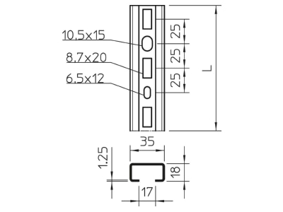 Dimensional drawing 1 OBO CML3518P0200FS C profile 200x35x18mm
