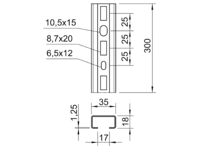 Mazeichnung 2 OBO CML3518P0300FS Profilschiene gelocht