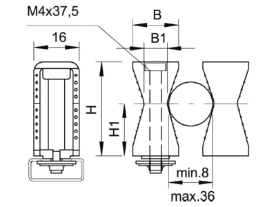 Mazeichnung 2 OBO 2051 8 36 LGR Reihenschelle Iso