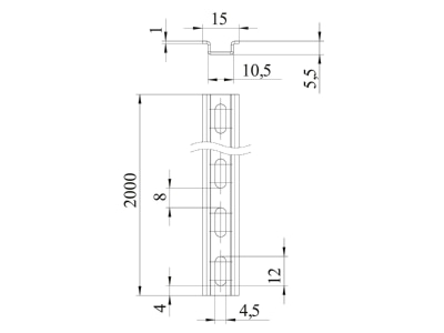 Dimensional drawing 1 OBO 46277 GTP Mounting rail 2000mm Steel
