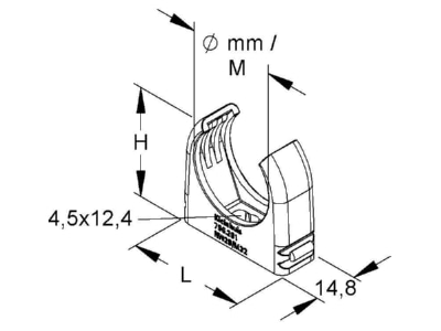 Dimensional drawing Kleinhuis 796 401 Tube clamp 40   41mm