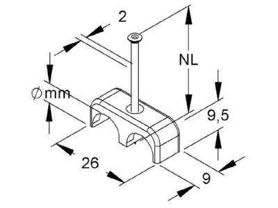 Maßzeichnung Kleinhuis 2566 2 35 BI Top Nagelschelle zweifach 7 11mm