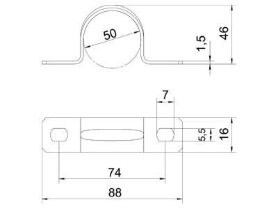 Dimensional drawing 3 OBO 605 50 G Mounting strap