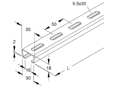 Mazeichnung Niedax 2980 2 FL Ankerschiene