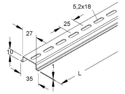 Dimensional drawing Niedax 2935 2 GL Mounting rail 2000mm Steel