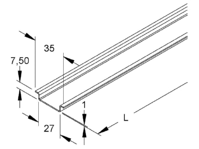 Dimensional drawing Niedax 2933 2 GO DIN rail  top hat rail  35 7 5 mm 2000mm