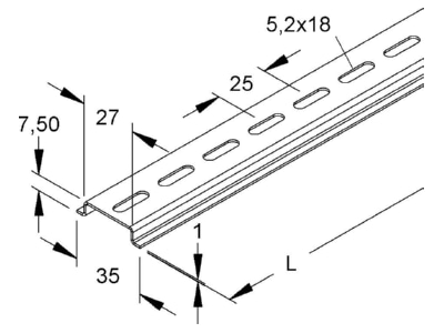 Dimensional drawing Niedax 2933 2 GL DIN rail  top hat rail  35 7 5 mm 2000mm