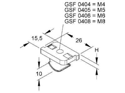 Dimensional drawing Niedax GSF 0406 Strut nut M6