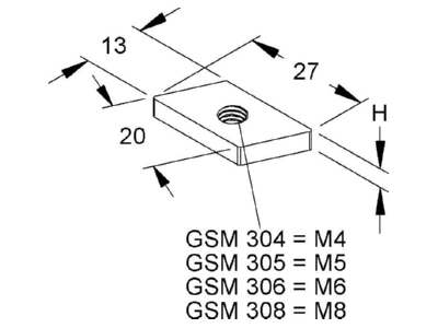 Dimensional drawing Niedax GSM 306 Strut nut M6