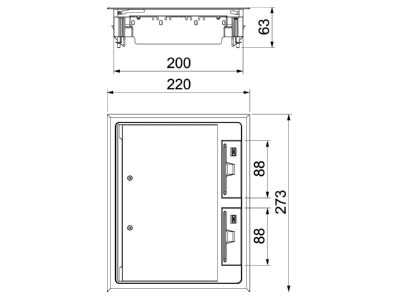Dimensional drawing 1 OBO GES6 U 9011 Installation box for underfloor duct
