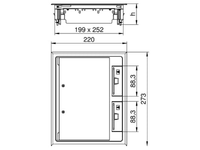 Dimensional drawing 2 OBO GES6 U 9011 Installation box for underfloor duct