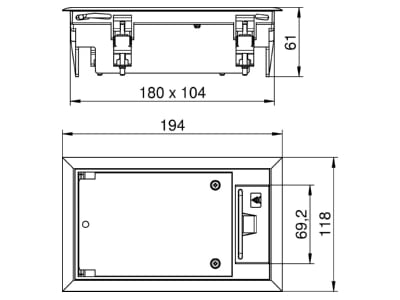 Dimensional drawing 2 OBO GES2 U 9011 Installation box for underfloor duct