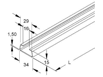 Dimensional drawing Niedax 2975 2 FO C profile 2000x34x15mm