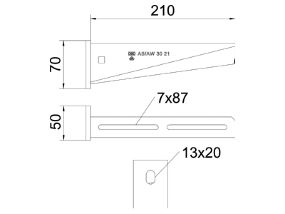 Mazeichnung 2 OBO AW 30 21 A2 Wand Stielausleger AW 30 21 VA4301