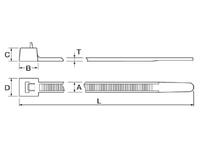 Dimensional drawing 3 Hellermann Tyton RELK2I N66 BK Cable tie 4 6x300mm black