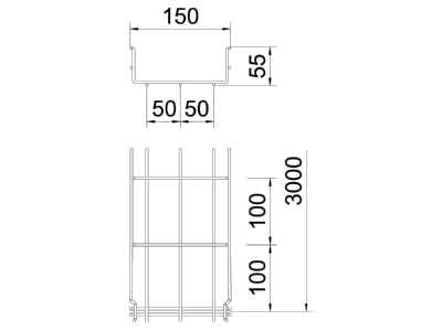 Mazeichnung 2 OBO GRM 55 150 G Gitterkabelrinne 55x150x3000mm