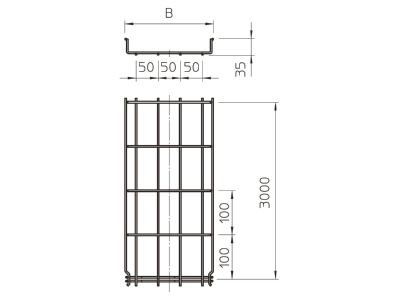 Mazeichnung 1 OBO GRM 35 150 G Gitterkabelrinne 35x150x3000mm