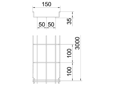 Mazeichnung 2 OBO GRM 35 150 G Gitterkabelrinne 35x150x3000mm