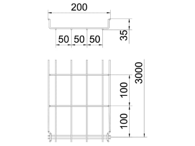 Mazeichnung 2 OBO GRM 35 200 G Gitterkabelrinne 35x200x3000mm