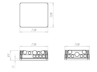 Dimensional drawing Kaiser 1097 28 Flush mounted mounted box 238x208mm