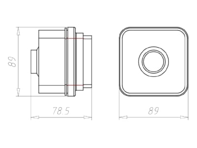 Dimensional drawing Kaiser 1223 22 Concrete building mounted box 90x90mm